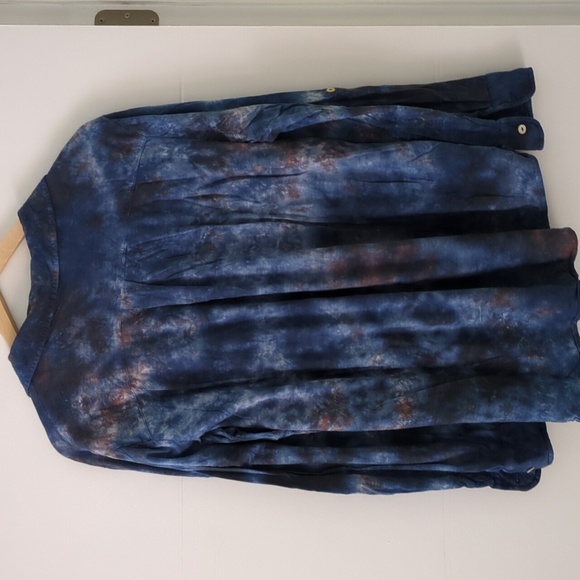 Caite Blue Tie-Dye Cotton Boho Beachy Button Down Oversized Relaxed Fit Shirt S - Picture 5 of 5